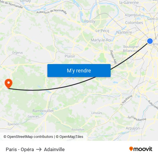 Paris - Opéra to Adainville map