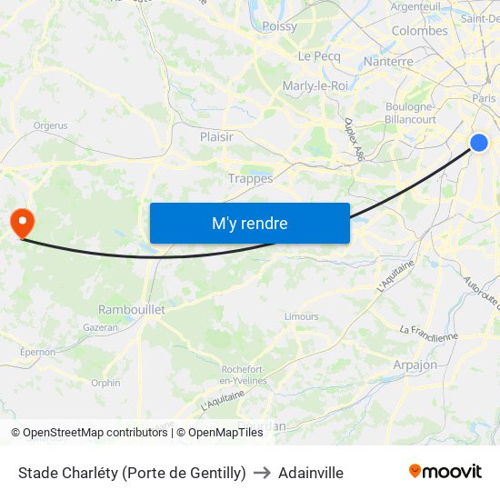 Stade Charléty (Porte de Gentilly) to Adainville map