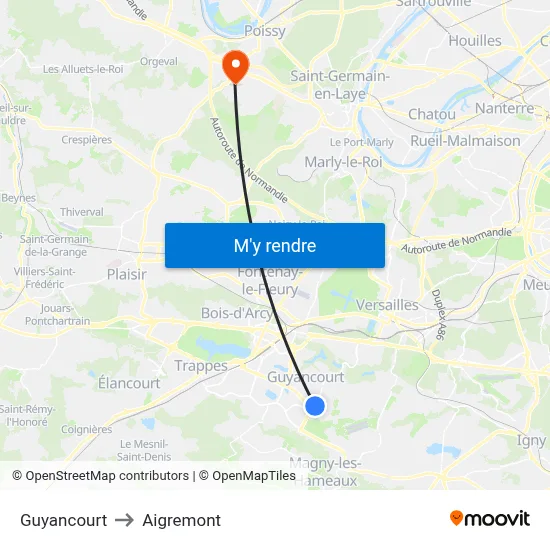 Guyancourt to Aigremont map