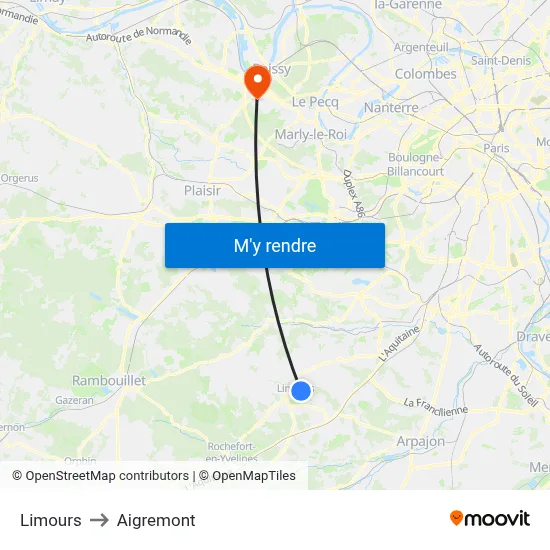 Limours to Aigremont map