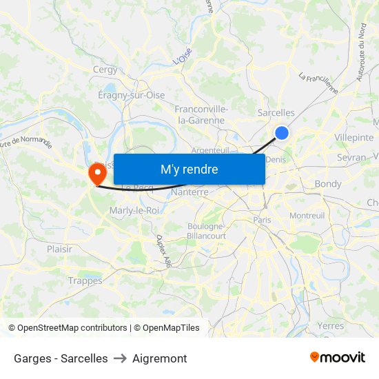 Garges - Sarcelles to Aigremont map