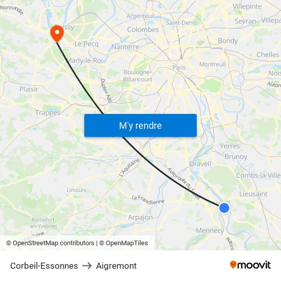 Corbeil-Essonnes to Aigremont map