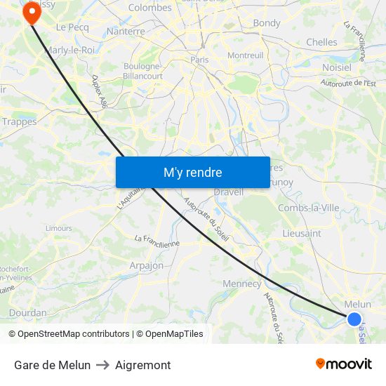 Gare de Melun to Aigremont map