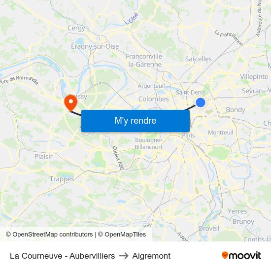 La Courneuve - Aubervilliers to Aigremont map