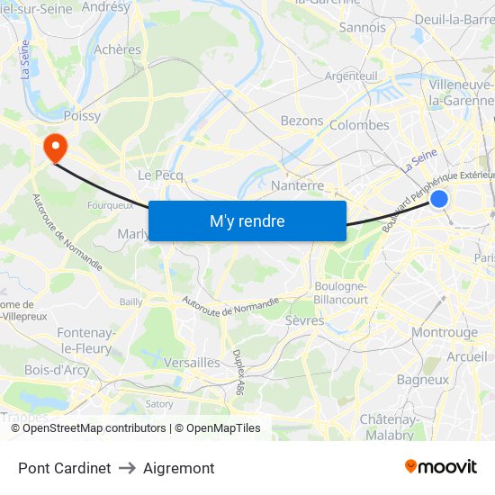 Pont Cardinet to Aigremont map