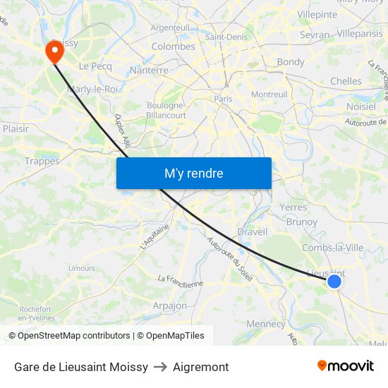 Gare de Lieusaint Moissy to Aigremont map