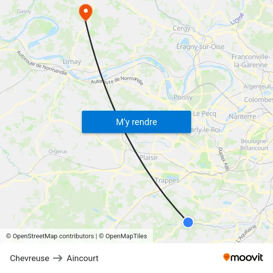 Chevreuse to Aincourt map