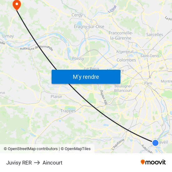 Juvisy RER to Aincourt map