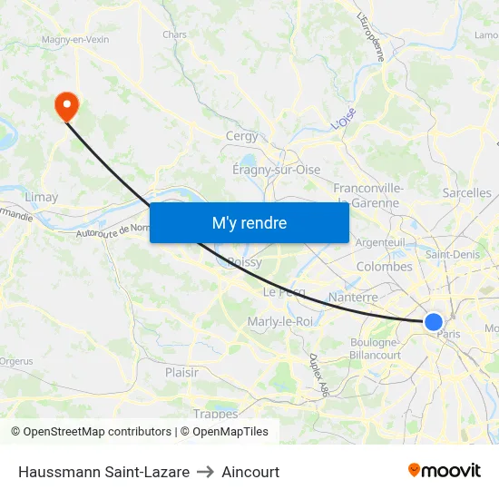 Haussmann Saint-Lazare to Aincourt map
