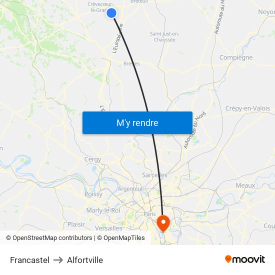 Francastel to Alfortville map