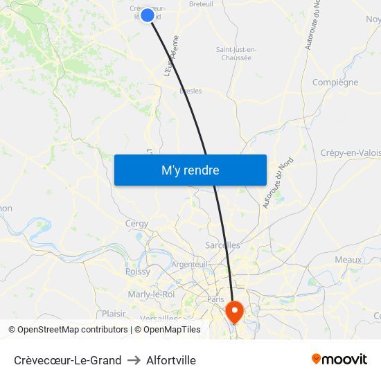 Crèvecœur-Le-Grand to Alfortville map