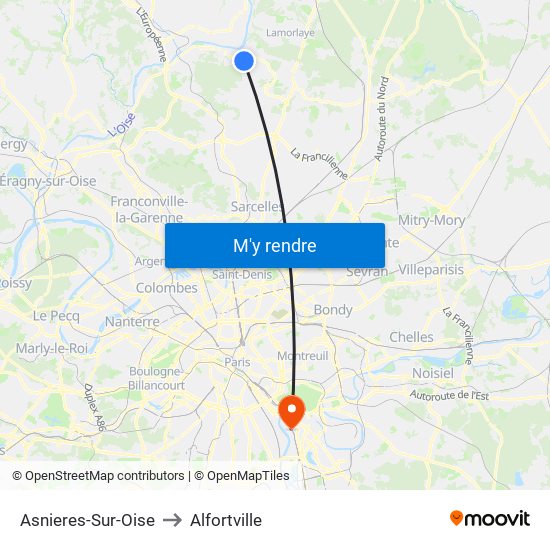 Asnieres-Sur-Oise to Alfortville map