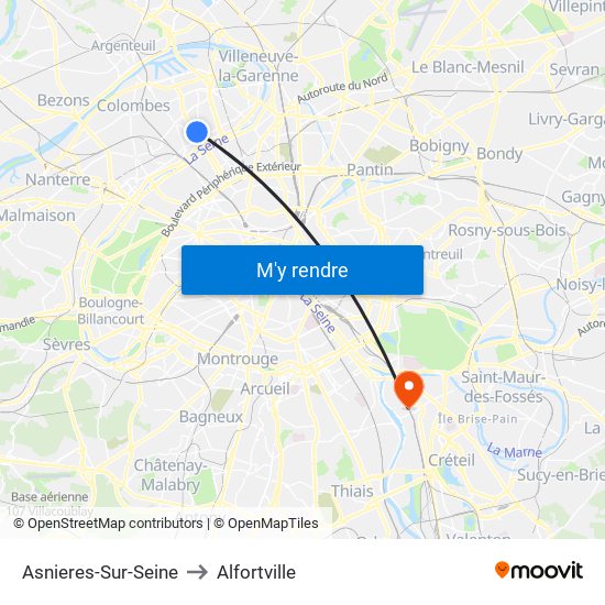 Asnieres-Sur-Seine to Alfortville map