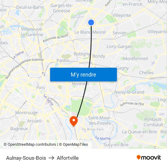 Aulnay-Sous-Bois to Alfortville map