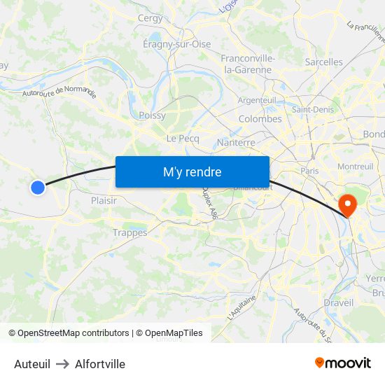 Auteuil to Alfortville map