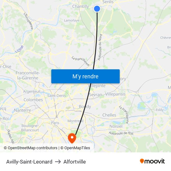 Avilly-Saint-Leonard to Alfortville map