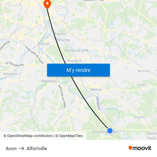 Avon to Alfortville map