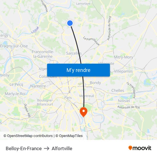 Belloy-En-France to Alfortville map
