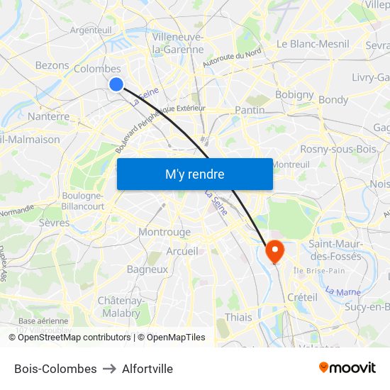 Bois-Colombes to Alfortville map