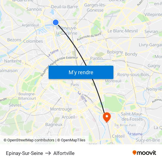 Epinay-Sur-Seine to Alfortville map