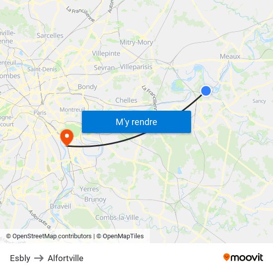 Esbly to Alfortville map