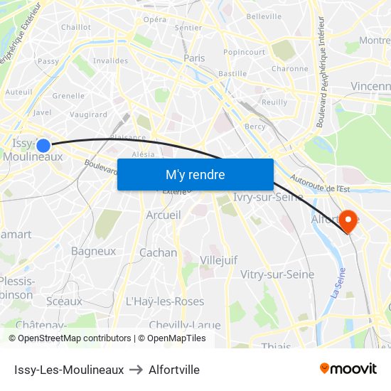 Issy-Les-Moulineaux to Alfortville map