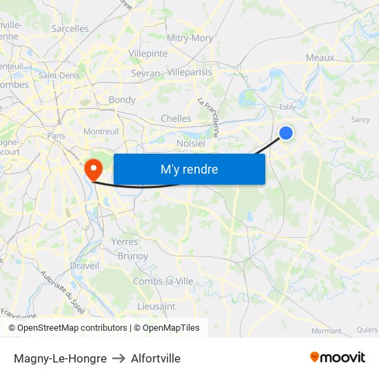 Magny-Le-Hongre to Alfortville map