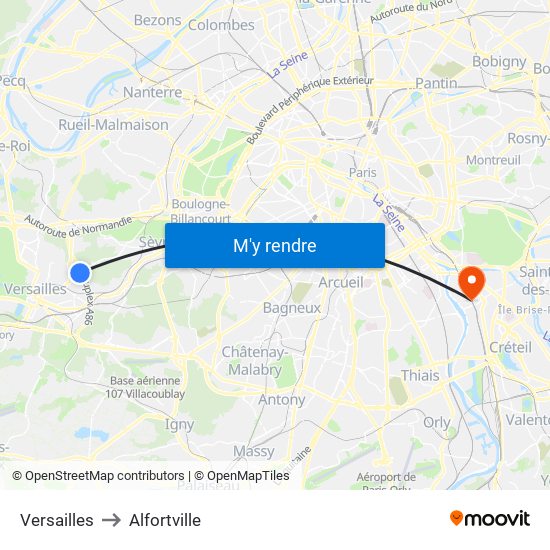 Versailles to Alfortville map