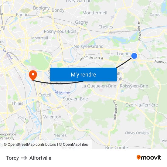 Torcy to Alfortville map