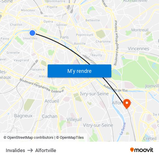 Invalides to Alfortville map