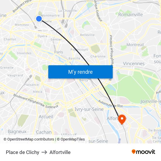Place de Clichy to Alfortville map