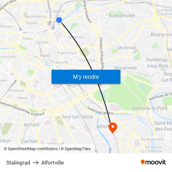 Stalingrad to Alfortville map