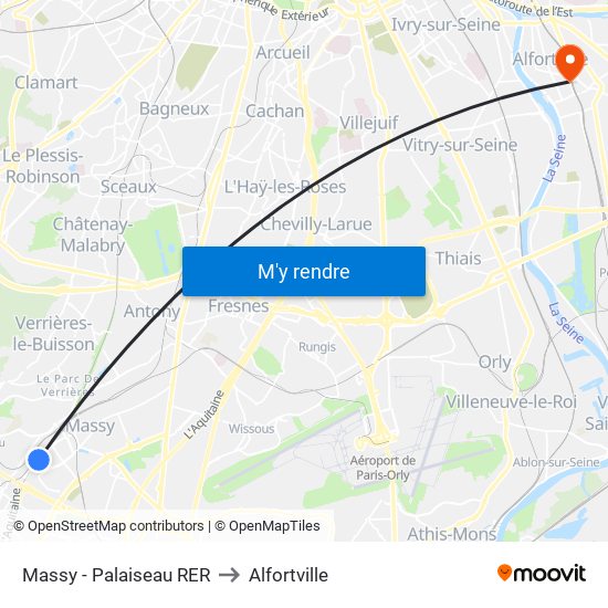 Massy - Palaiseau RER to Alfortville map