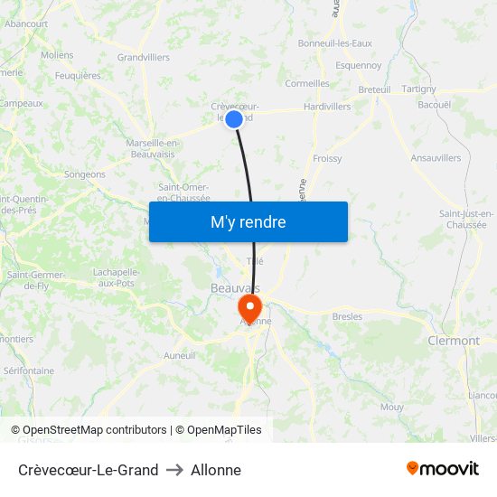 Crèvecœur-Le-Grand to Allonne map