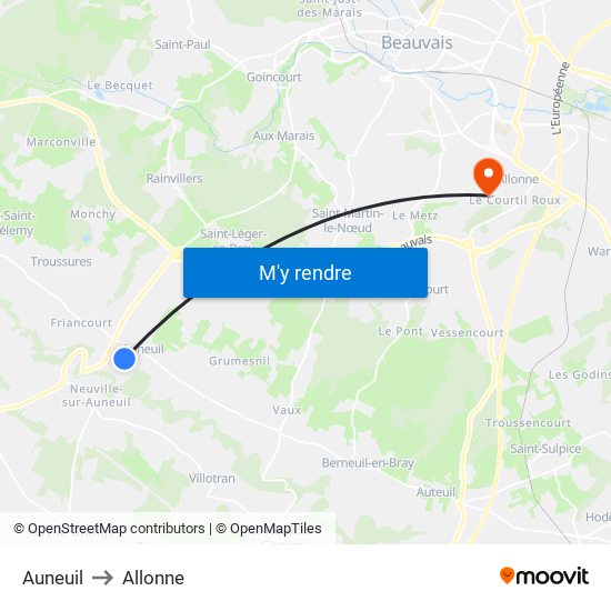 Auneuil to Allonne map