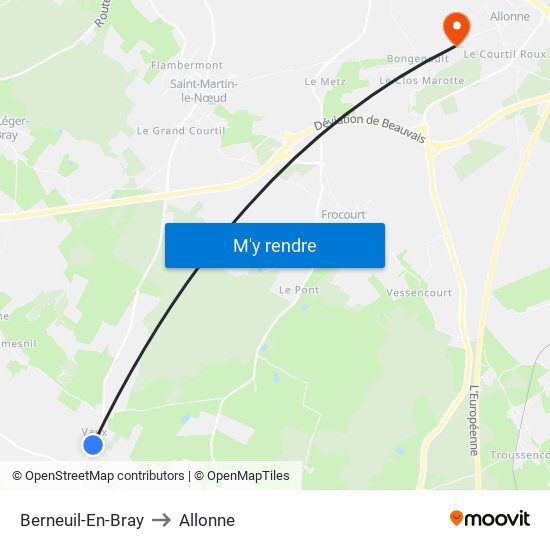 Berneuil-En-Bray to Allonne map