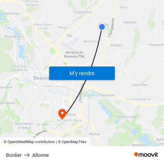 Bonlier to Allonne map