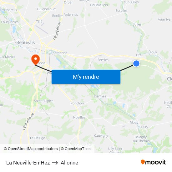 La Neuville-En-Hez to Allonne map