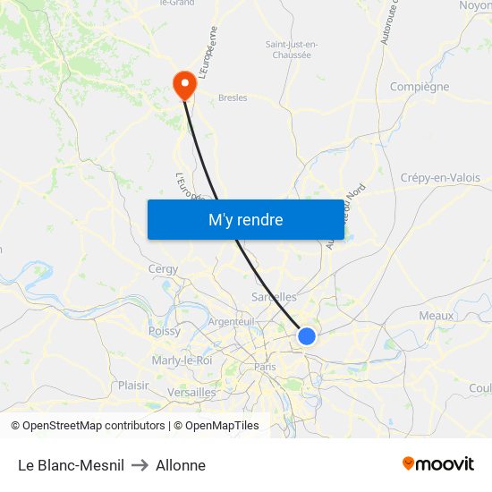 Le Blanc-Mesnil to Allonne map