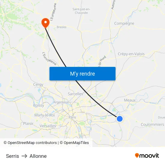 Serris to Allonne map