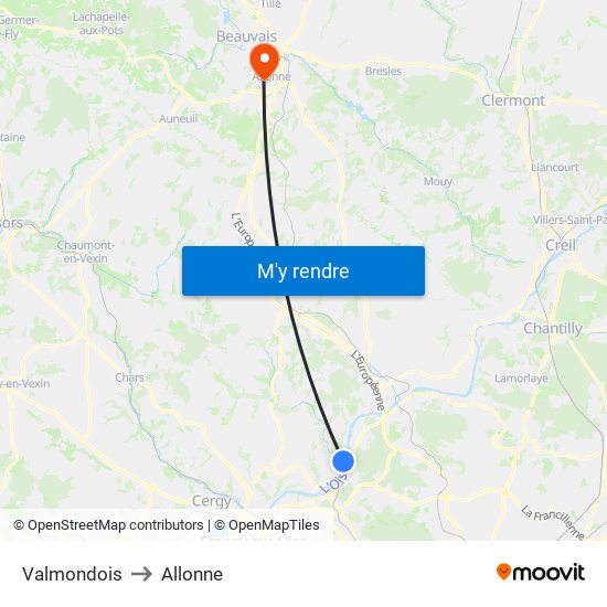 Valmondois to Allonne map