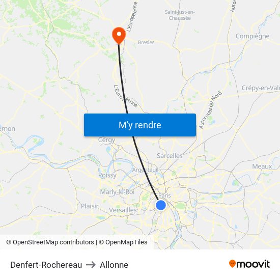 Denfert-Rochereau to Allonne map