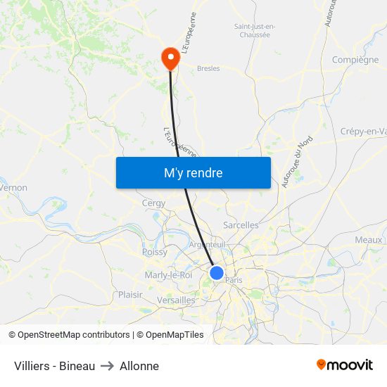 Villiers - Bineau to Allonne map