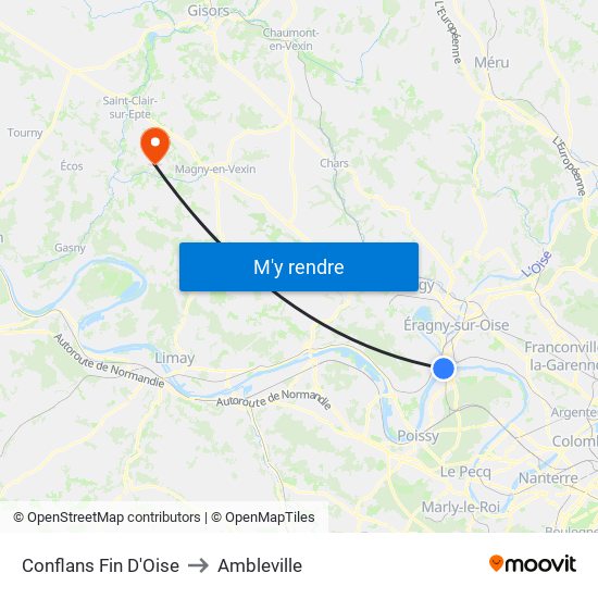 Conflans Fin D'Oise to Ambleville map