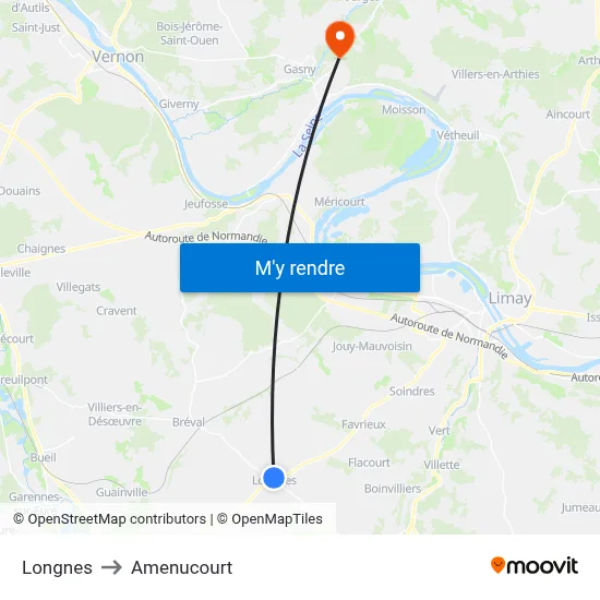 Longnes to Amenucourt map