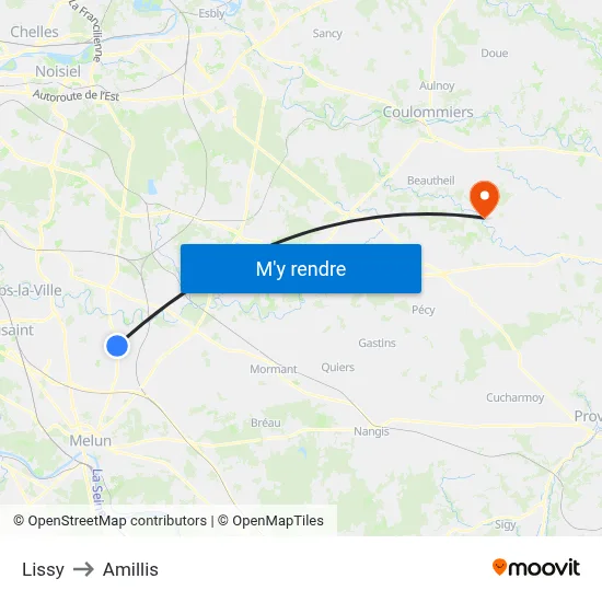 Lissy to Amillis map