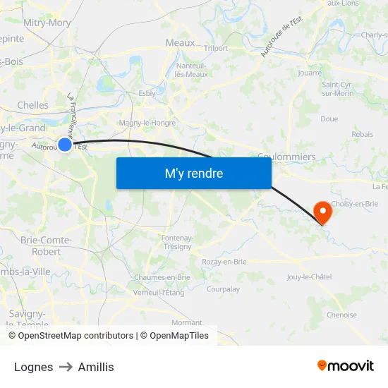 Lognes to Amillis map