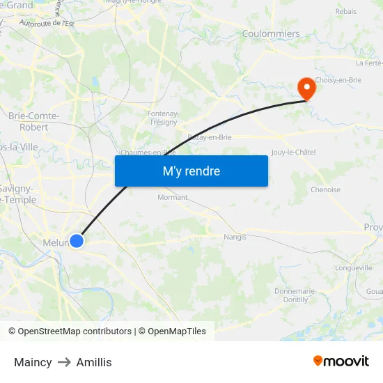 Maincy to Amillis map