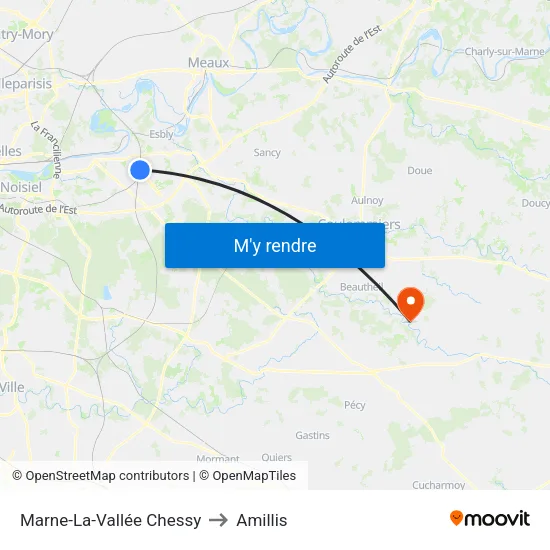 Marne-La-Vallée Chessy to Amillis map