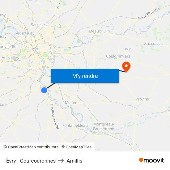 Évry - Courcouronnes to Amillis map
